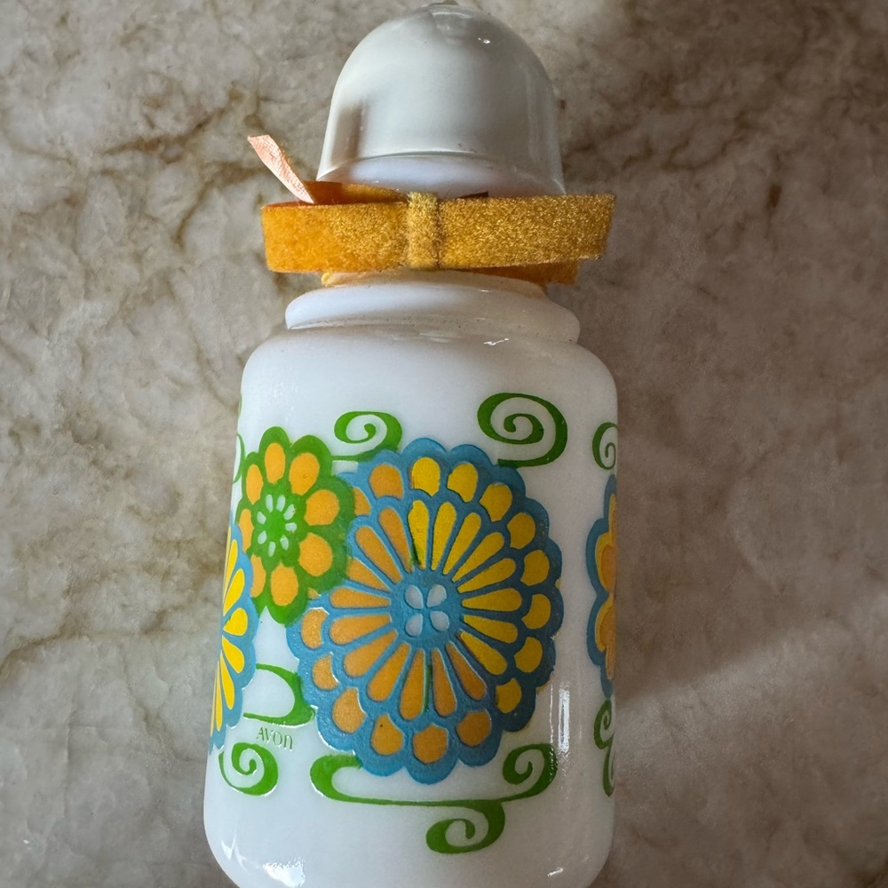 Avon Vintage Floral Milk Glass Bottle